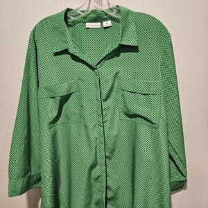 Liz Claiborne Green and Black Polka Dot Long Sleeve